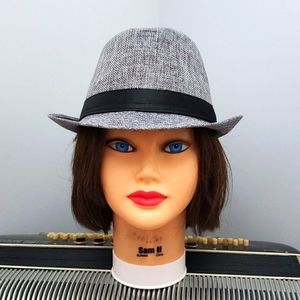 CUTE CHARCOAL GREY 100% FLAX FEDORA W/BLACK BAND Size 58 cm